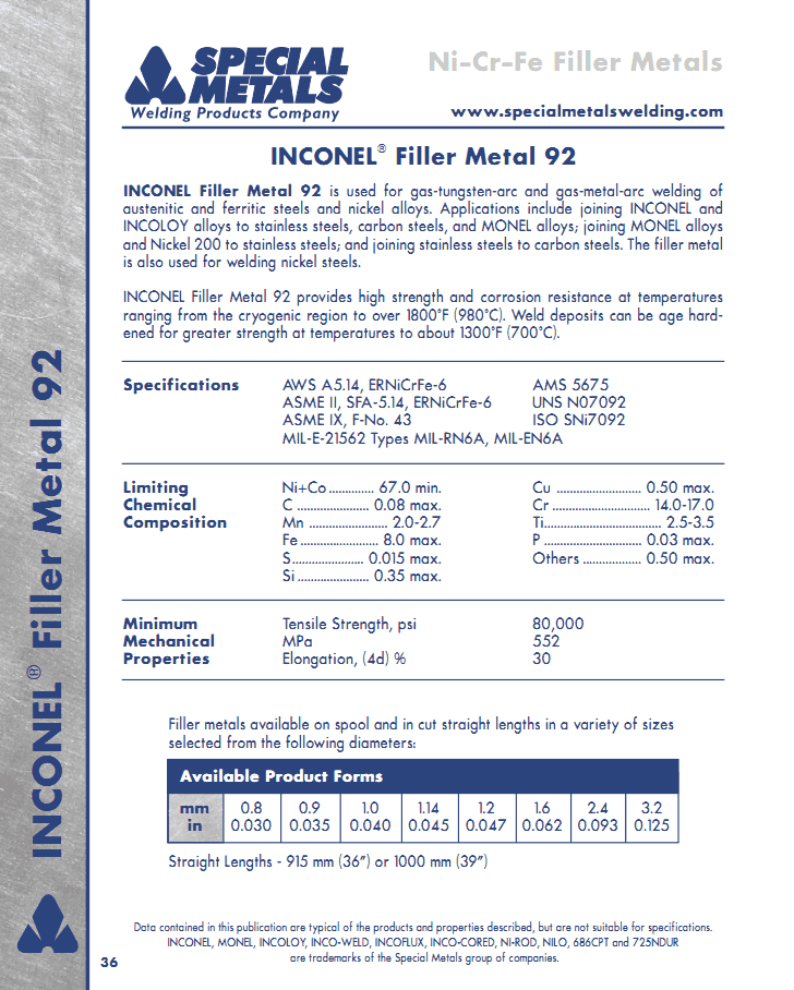 INCONEL 92��˿